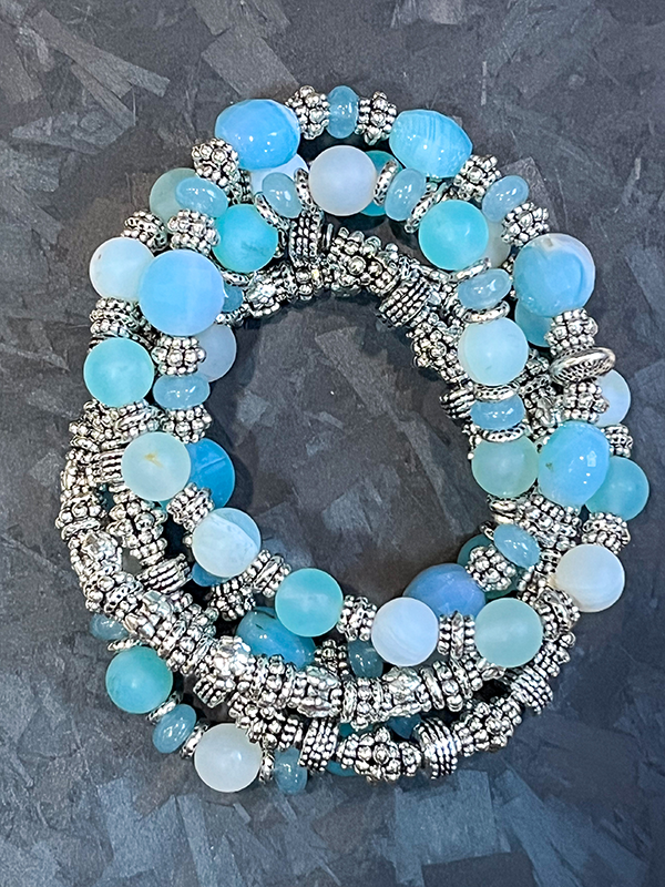 Blue Agate Mixed Metal Bracelet Stack