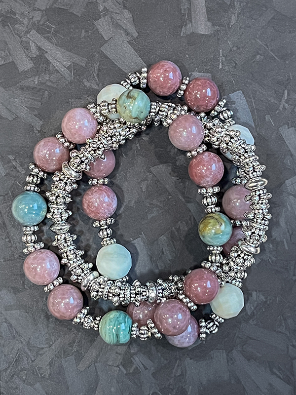 Lavender Quartz & Amazonite Mixed Metal Bracelet Stack