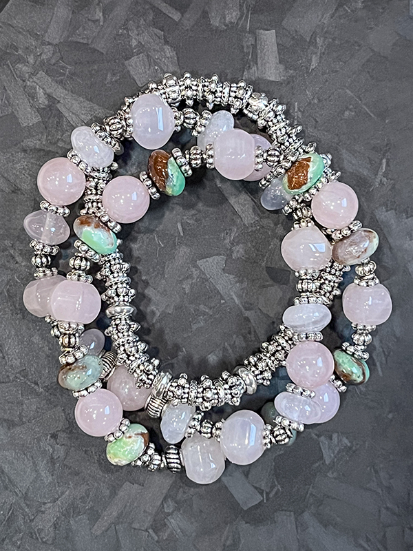 Rose Quartz & Amazonite Mixed Metal Bracelet Stack